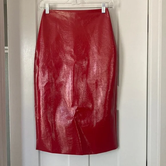 Beautiful Pencil Leather Imitation Skirt, size-XXS,Red, lined - Picture 1 of 10